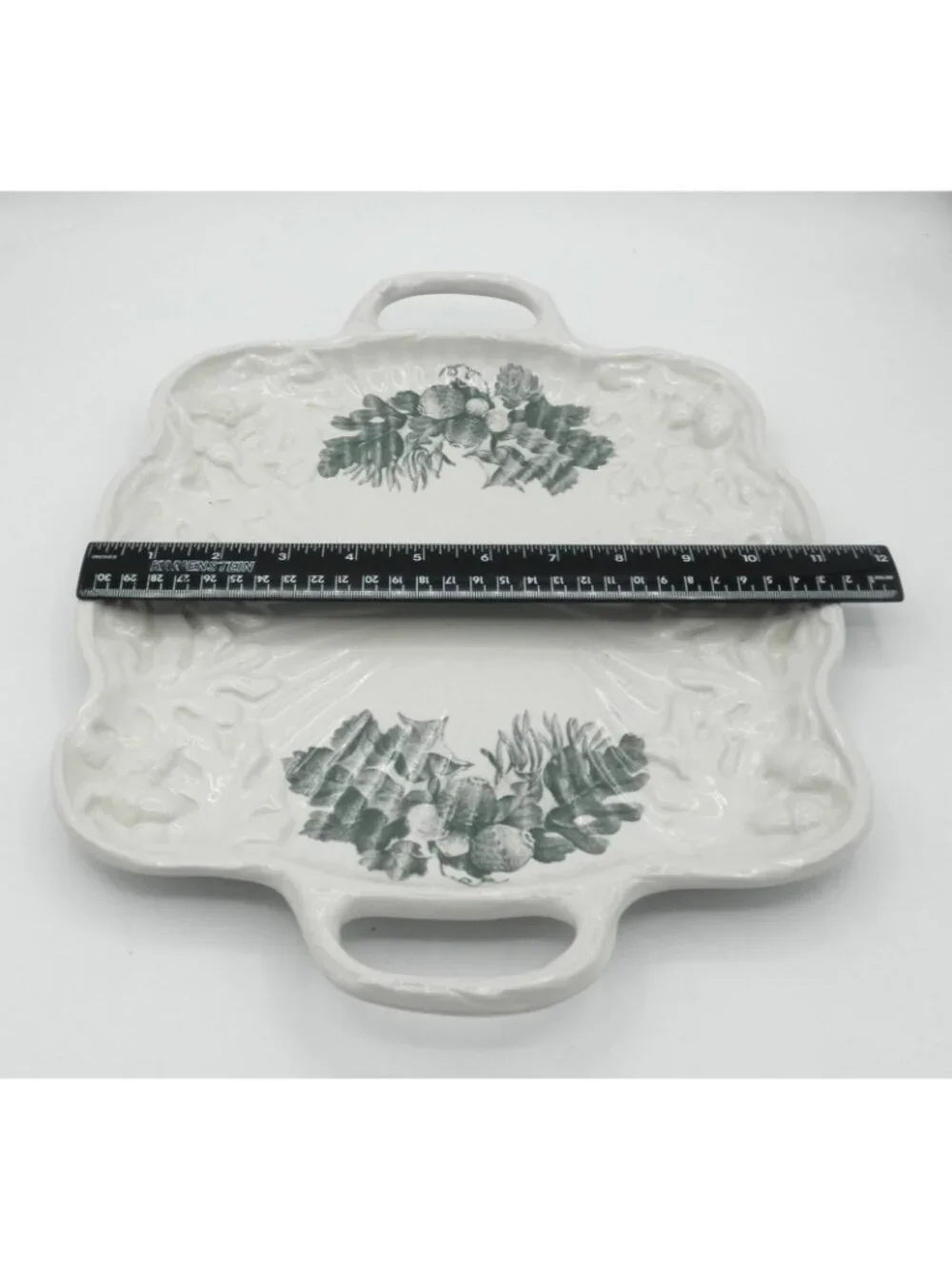 Aradia Square Serving Platter with Handles Portuguese Embossed Ceramic Acorns